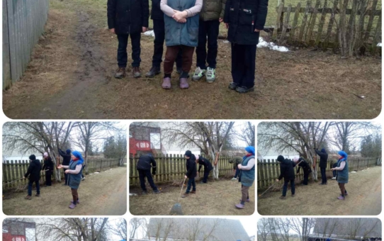 04.03.2025г. учащиеся  8 класса оказали посильную помощь жительнице агрогородка по уборке дворовой территории.